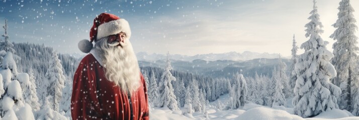 Father Christmas in a winter scene - obrazy, fototapety, plakaty
