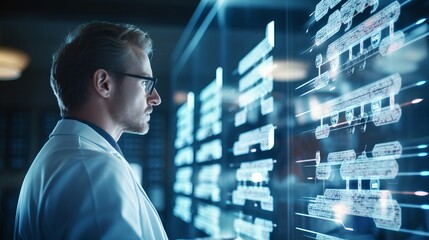 Biotechnologist observing DNA sequencing results