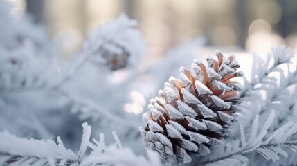 frosty pinecone nestled in the snow