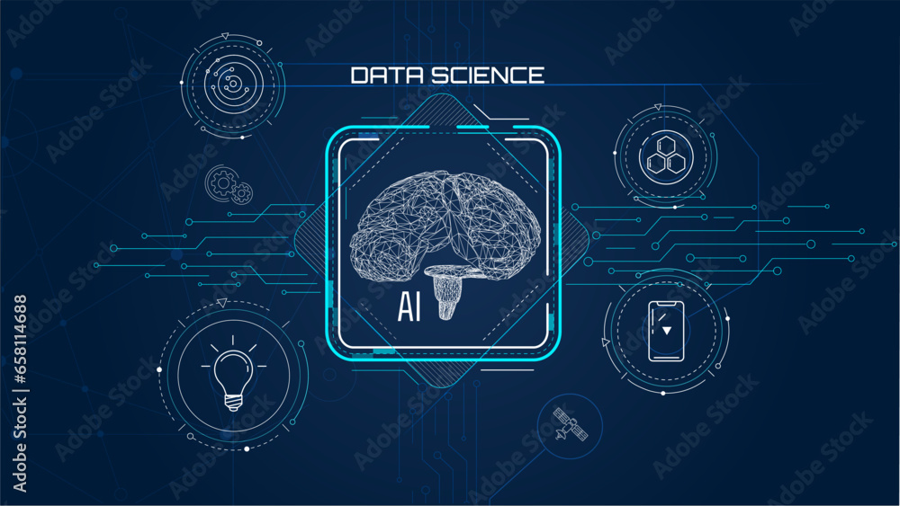 Poster artificial intelligence testing, virtual interface concept.