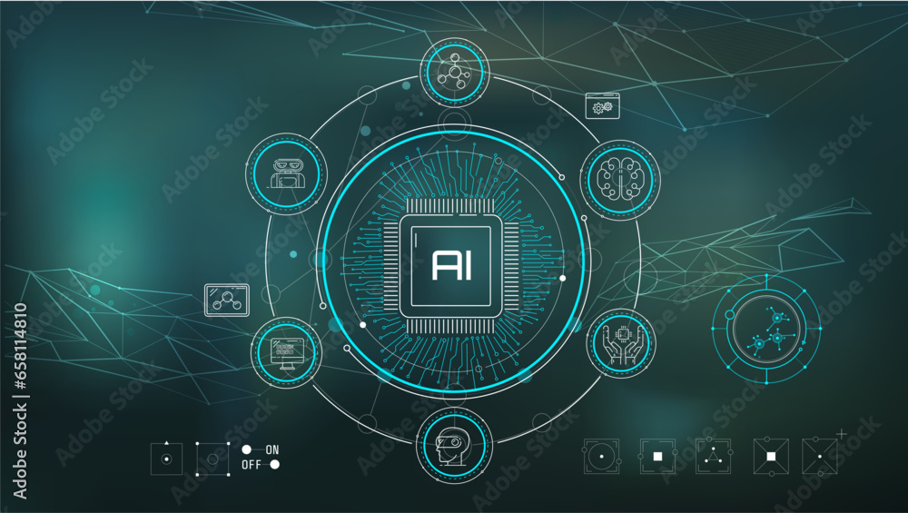 Aufkleber virtual infographics on the topic of artificial intelligence, machine learning and automation.