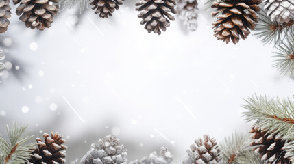 Obraz na płótnie Canvas christmas background with fir branches and cones frame copy space