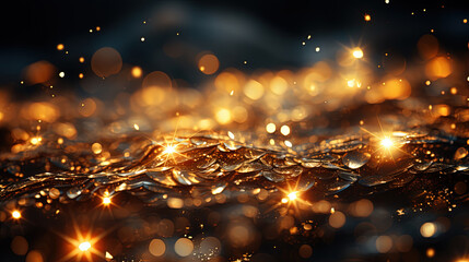 Fototapeta na wymiar Beautiful Gold Glitter Lights Twinkly Lights Defocused Background