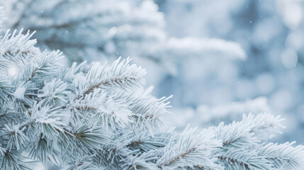 Naklejka na ściany i meble snow covered pine branches with copy space