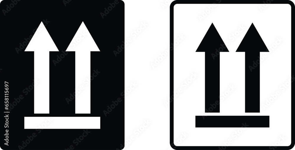 Poster this side up icon set vector in two styles isolated on white background . this side up packaging sym