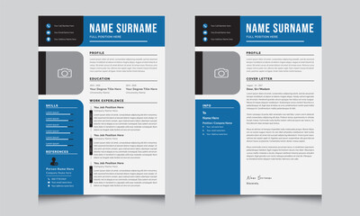 Clean Business Resume Layout with Cover Letter Design Template
