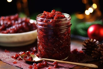homemade cranberry relish in a mason jar