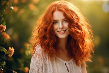 Radiant Smile: Cute Young Red-Haired Girl Beaming with Joy