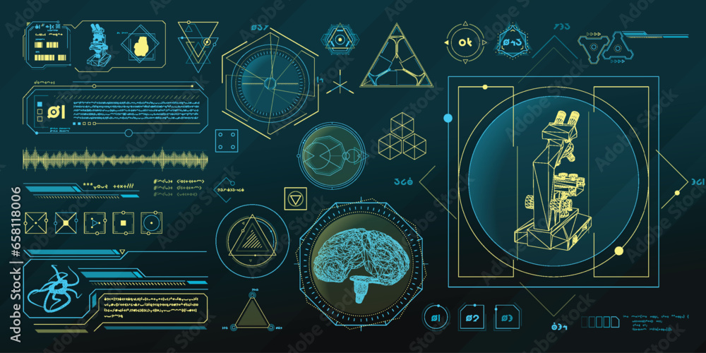 Poster vector data elements for sci-fi interface infographics.
