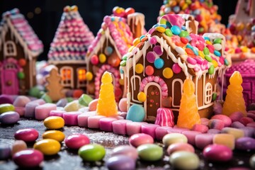 Fototapeta na wymiar gingerbread houses decorated with candies and icing