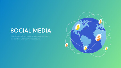 World network technology isometry. Global social media connection concept. Online internet network future vector.