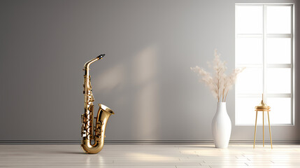 Saxophone Serenity: Modern Interior Vibes in an Unoccupied Space