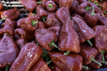 Red peppers in a market