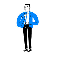 Businessman tying a necktie.