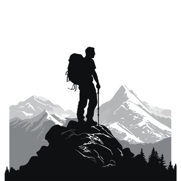 Silhouette silhouette of a hiker, graphic design poster art