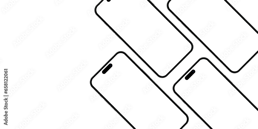 Poster set of realistic models smartphone with transparent screens. smartphone mockup collection. phone moc