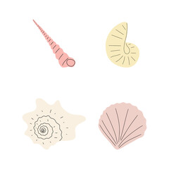 Tropical underwater seashell. Hand drawn sea mollusk shellfish element. Vector illustration in scandinavian style.