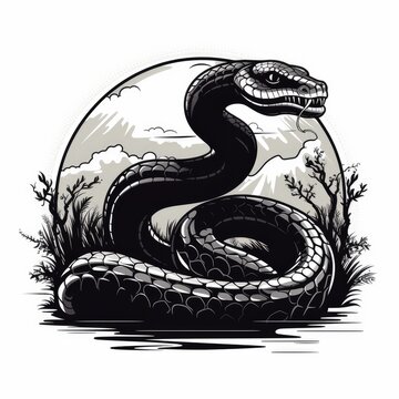Snake logo, black and white, AI generated Image