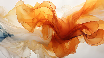 Digital Art of Oarnge and White Textile Transparent Silky Wavy Fabric Background