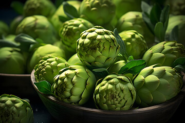 Fototapeta premium Artichokes in a basket at the farmers market