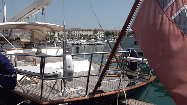 View over the yacht deck into the port of Saint Raphael