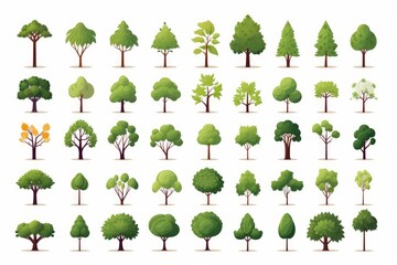 Flat design vector trees icon set. Popular tree species collection. Trees set in flat design. Vector illustration