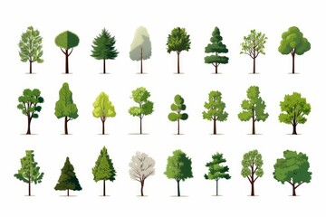 Flat design vector trees icon set. Popular tree species collection. Trees set in flat design. Vector illustration