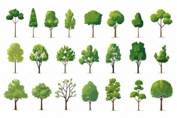 Flat design vector trees icon set. Popular tree species collection. Trees set in flat design. Vector illustration - obrazy, fototapety, plakaty
