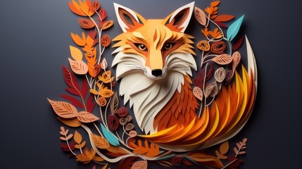 Paper fox. Paper Craft Animals. Paper cut craft graphic style.