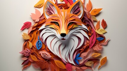 Paper fox. Paper Craft Animals. Paper cut craft graphic style.