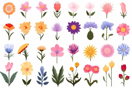 Flat design vector flowers icon set. Popular flowers species collection. flowers set in flat design. Vector illustration