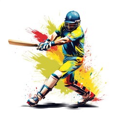 Cricket player illustration, AI generated Image