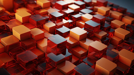 Digital Technology Red Geometric Hexagon Cubes Background