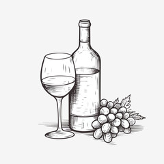 Wine bottle and wine glass clip art, monochrome toning
