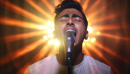 singer on a stage with a microphone