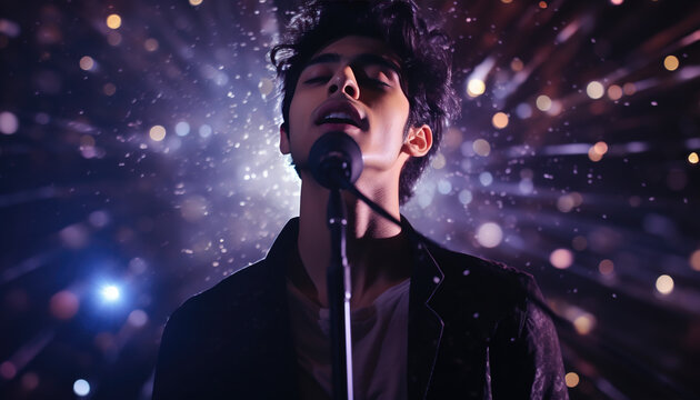 man singing into microphone