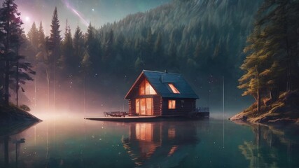 house on the lake created by AI.