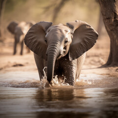 elephant baby drinking water.