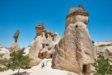 Picturesque rock formations in Pasabag valley. Destination landmark in Turkey - obrazy, fototapety, plakaty