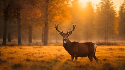 Magnificent Red Deer in a Tranquil Natural Setting, Radiating Elegance in the Soft, Ethereal Light of Dawn