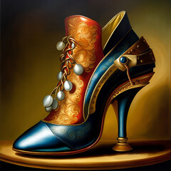 woman footwear, high heel shoes with decorations and ornaments old style, generative ai illustration
