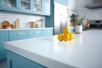 Details of a moden designer kitchen with white countertop. Home interior design ideas