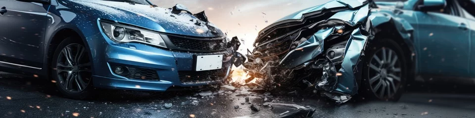 Deurstickers Broken car on the road. Two car crash on the highway background © Virtual Art Studio