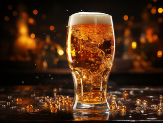 Promotional photo of a glass of beer in a bar. - obrazy, fototapety, plakaty