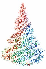 vertical Christmas creative cartoon trees drawn on a white background, spiral patterns, unusual cartoon curved shape close-up, dots, circles. futuristic new year card with place for text