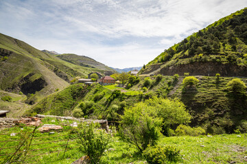 View of mountain village in Ingushetia