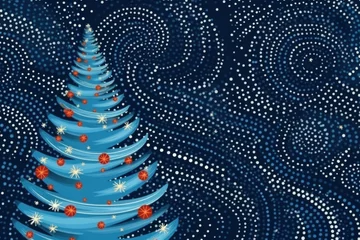 Fotobehang illustration christmas New Year creative retro curved tree on a blue background with space for text with dots and lines © Aksana