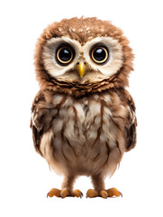 Fototapeta premium Cute Little Owl Standing Tall Isolated on Transparent or White Background, PNG