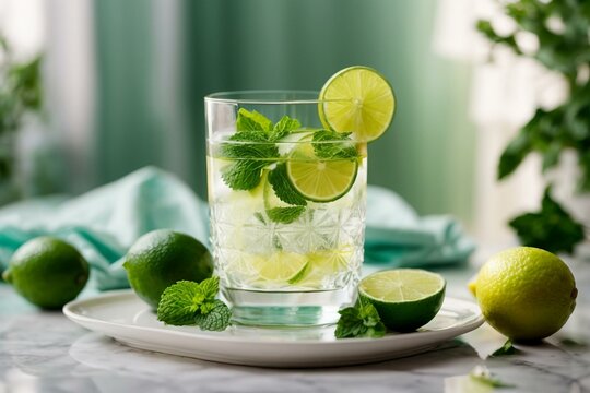 magazine-quality shot of a luxurious glass of lime juice