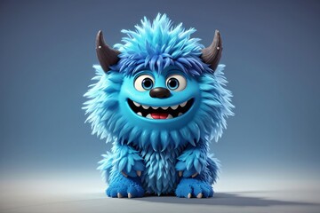 Cute blue monster 3D cartoon character. Generative Ai. - obrazy, fototapety, plakaty